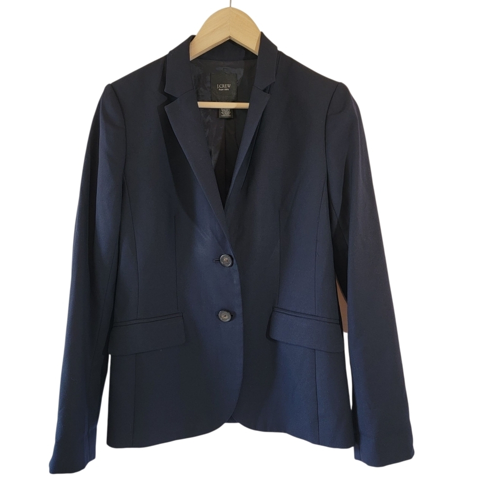 J.Crew Super 120's Navy Blue 100% Wool Single Breasted Blazer Sz 6 Office Career